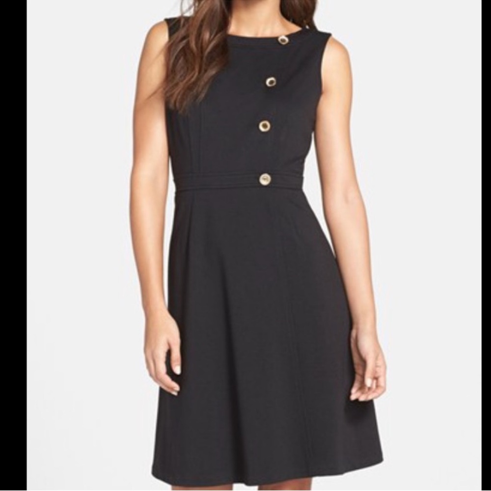 Ellen Tracy Black Asymmetrical Midi Dress